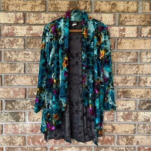 Jostar Jacket Velvet Florals Size Medium Gorgeous Aqua Purple Orange Excellent!